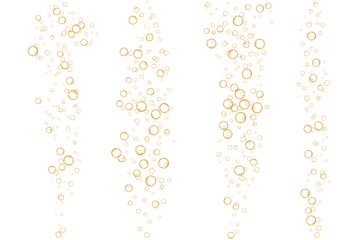 Golden air Bubbles, oxygen, champagne crystal clear isolated on white background modern design. Vector illustration of EPS 10.