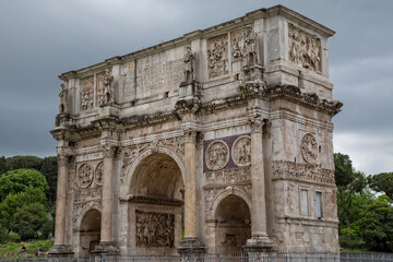 Arch of Constantine, (ad 312), one of three surviving ancient Roman triumphal arches in Rome. Arch of Constantine or Arco di Costantino or Triumphal arch in Rome, near Colosseum, Italy