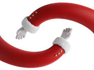 3d rendering, Santa Claus cartoon character flexible hands in red sleeves with white gloves. Christmas holiday clip art isolated on white background