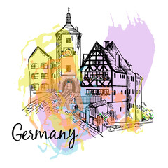 Naklejka premium Poster card composition of German city scape isolated on white background. Vector illustration.
