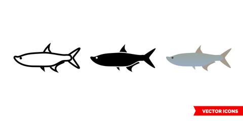 Tarpon fish icon of 3 types color, black and white, outline. Isolated vector sign symbol.
