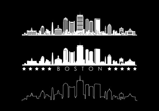 BOSTON Massachusetts  SKYLINE City Outline Silhouette
