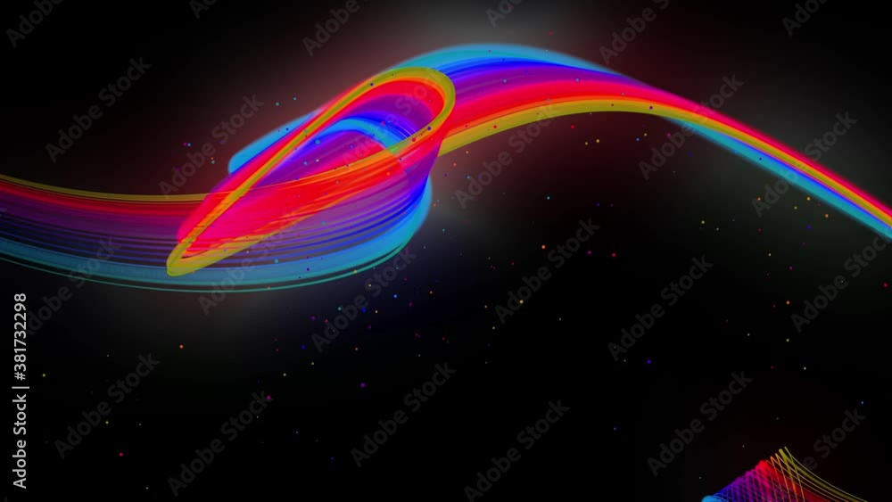 Poster 3d abstract looped 4k background with glow lines. multi-colored neon lines fly in air, smoothly osci