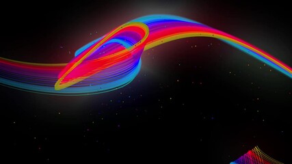 3d abstract looped 4k background with glow lines. Multi-colored neon lines fly in air, smoothly oscillation and wave. Luma matte as alpha channel. Bright creative background