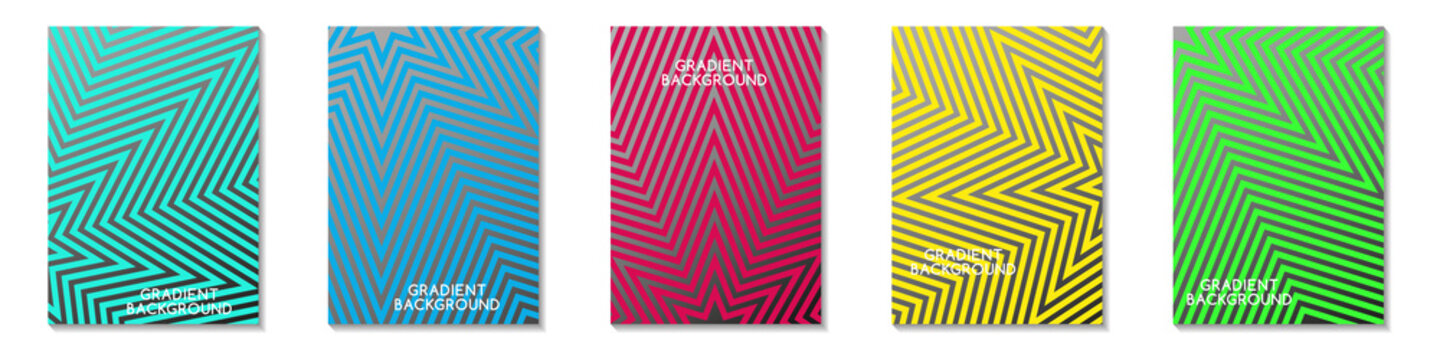 A set of geometric simple, minimal cover templates in yellow, green, red, colors and halftones. Collection of gradient geometric shapes and forms.