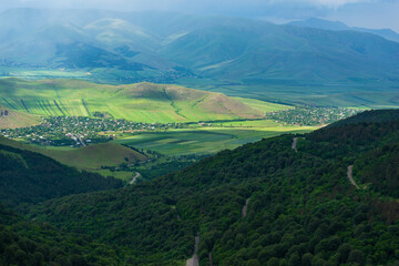 Rural landscape with village, Armenia