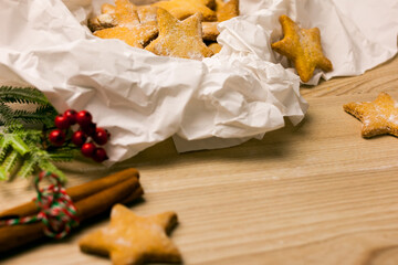Christmas home cookies in star shape close up
