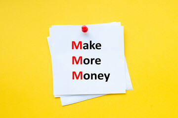 Word make more money on white sticker with yellow background. Motivational Business.