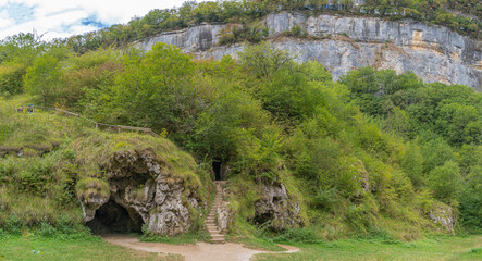 Baume-Les-Messieurs, France - 09 01 2020: Rock wall at the circus of Baume-Les-Messieurs