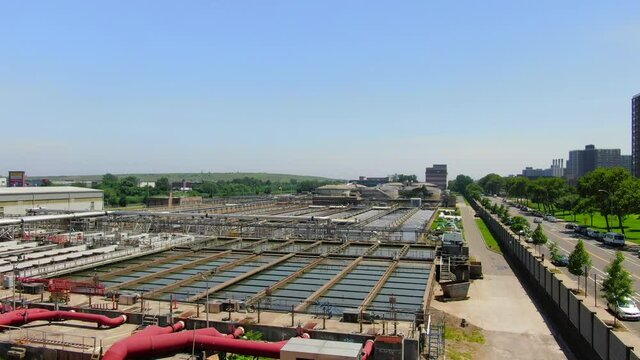 Aerial View of an Industrial Waste Water Plant in Brooklyn