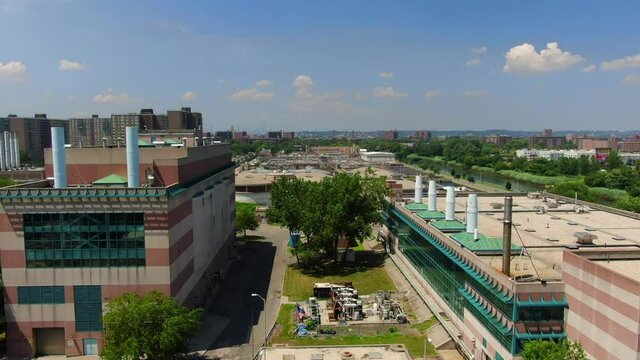 Aerial Flyover View of an Industrial Waste Water Plant in Brooklyn