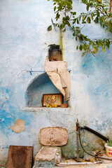 Old blue wall of a village house