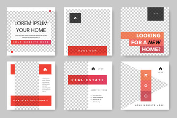 Square web banner for social media post. Instagram template with orange design elements. Business layout for e-shop or seller