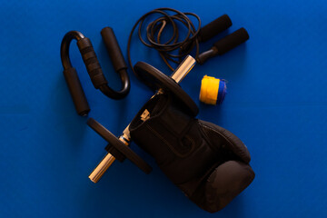 Presentation of different equipment for exercise and boxing