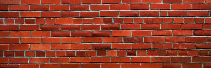 Red empty brick old wall. Panorama. Banner.