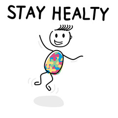 Stay healthy, bleib gesund Strichmännchen. Handgezeichnete Grafik für verschiedene Anwendungen. Verwendbar für Plakate, Schule, Präsentationen oder Karten.