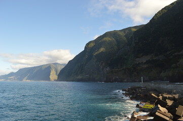 The stunning coastline and dramatic mountain landscape on the Island of Madeira in Portugal