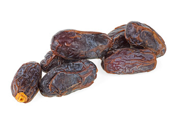 Dried sweet dates isolated on a white background. Dried fruits from date palm.