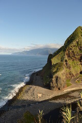 The stunning coastline and dramatic mountain landscape on the Island of Madeira in Portugal