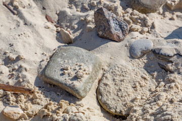 Untreated rough natural stone in everyday environment, gardening and landscaping
