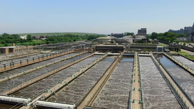 Aerial Crane Shot of an Industrial Waste Water Plant in Brooklyn
