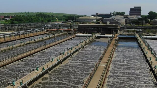 Aerial Crane Shot of an Industrial Waste Water Plant in Brooklyn