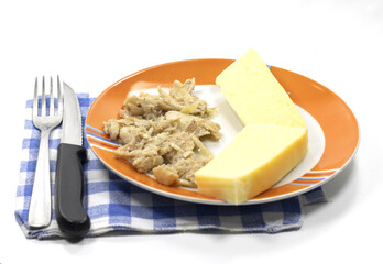 tub of polenta with Vicenza-style cod