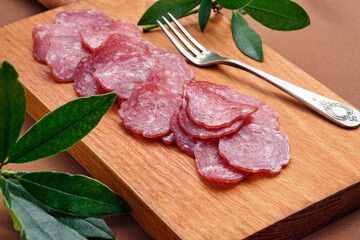 Iberian sausage slices from spain