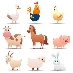 Popular farm animals set on a white background