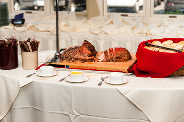 Roast Beef and Ham on Cutting Block