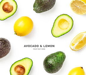 Avocado and lemon fruits creative layout
