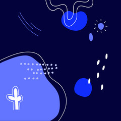 Stoffe zum Nähen Abstract background.Hand drawn various shapes and doodle objects.Simple modern trendy vector illustrations. Bright blu colors. Contemporary pattern for print. Wallpaper design.