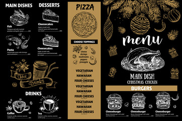 Christmas menu. Hand drawn illustration. Sketch illustration. Vector.	