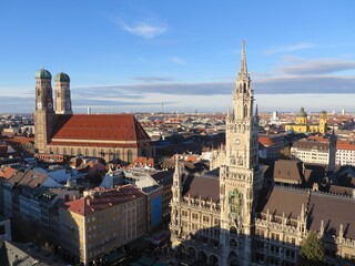 Fototapeta na wymiar Aerial View of Munich, Frauenskirche, Marienplatz and Theatinerskirche, Bavaria. Germany