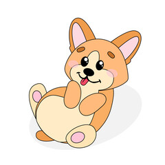 Welsh Corgi dog in cartoon and hand drawn style. Stylized character pet flat illustration for design, decor, print, stickers, posters. Vector illustration isolated on a white background.