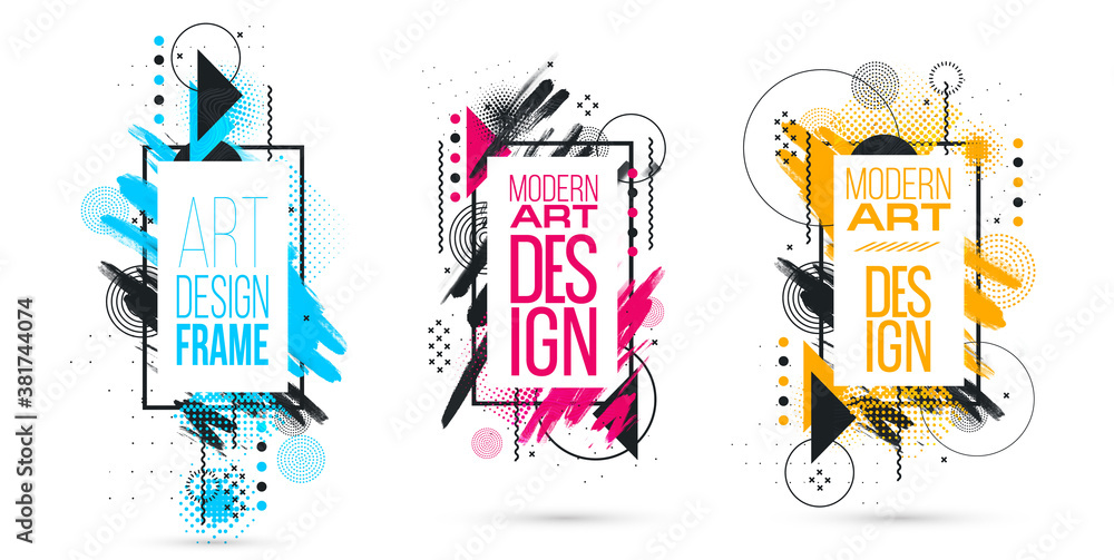 Poster minimalistic hipster colored frame design. vector line gradient halftone. frame for text modern art 