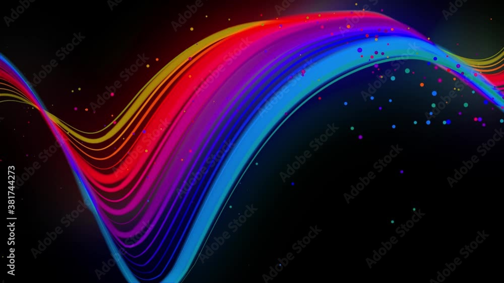 Poster 3d abstract looped 4k background with glow lines. multi-colored neon lines fly in air, smoothly osci