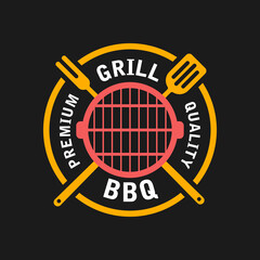 Barbecue and grill label, badge, logo and emblem. Vector illustrations. Steak house.
