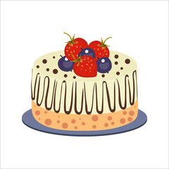 Cheesecake with strawberries and blueberries. Cake with fresh berries.