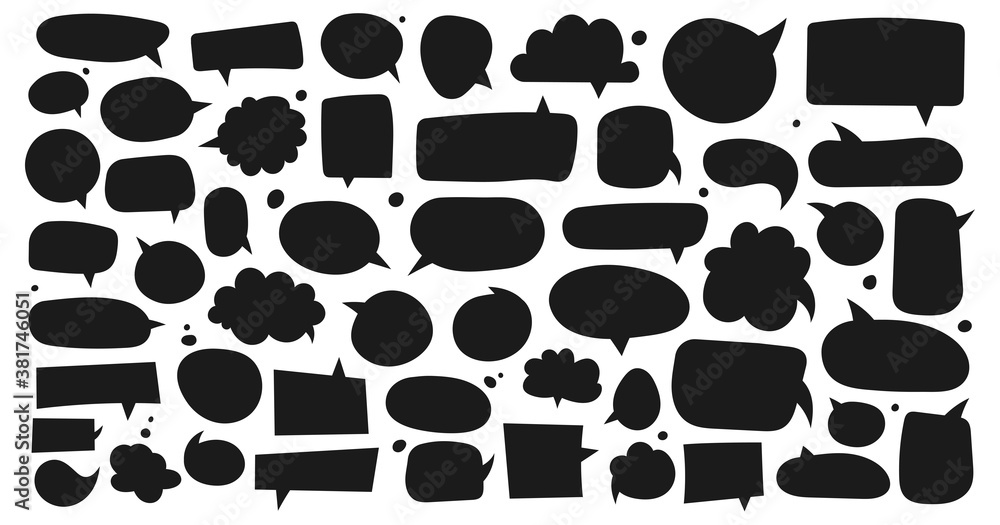 Poster big set of dialog boxes different variants drawn by hand. vector flat illustrations. collection blac