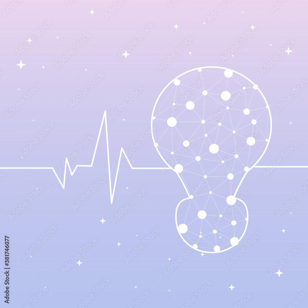 Poster lamp bulb low poly design with connecting dots, stars. internet technology icon triangle polygonal n
