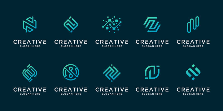 Set of creative letter n logo design technology