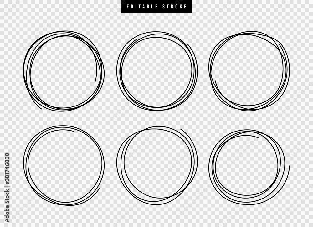 Poster hand drawn circle line sketch set. vector circular scribble doodle round circles for message note ma