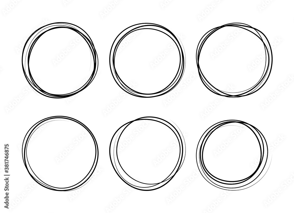 Poster hand drawn circle line sketch set. vector circular scribble doodle round circles for message note ma