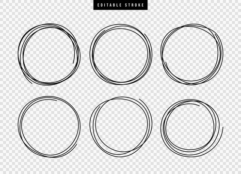 Hand drawn circle line sketch set. Vector circular scribble doodle round circles for message note mark design element.