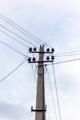 Fototapeta premium Electric pole and wires against the sky