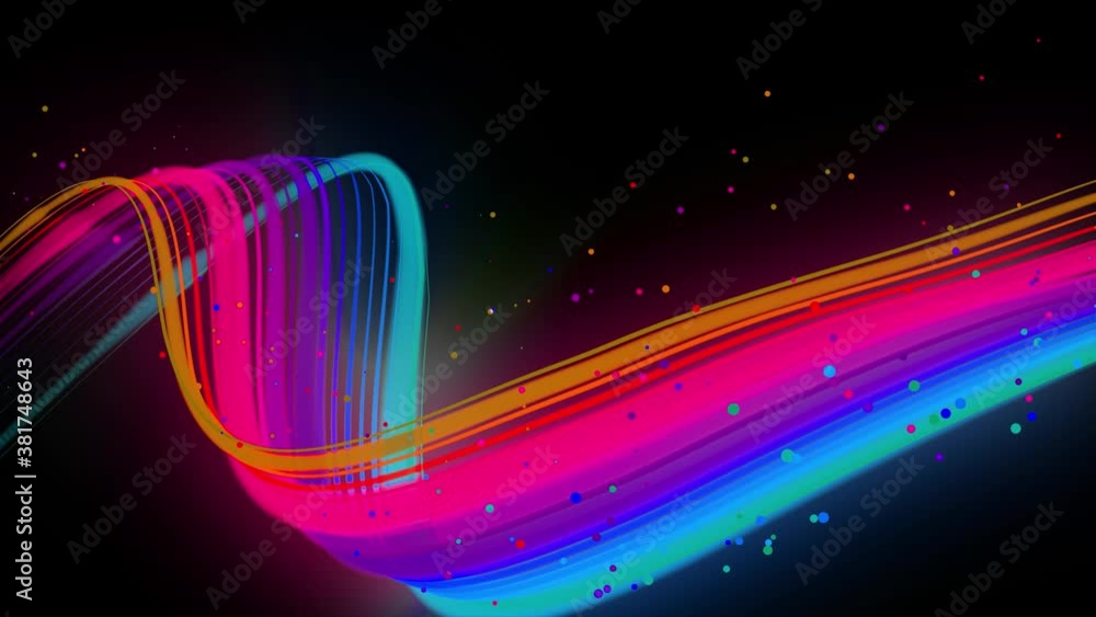 Poster 3d abstract looped 4k background with glow lines. multi-colored neon lines fly in air, smoothly osci
