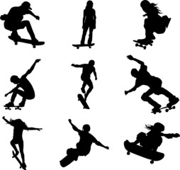Set of Silhouette Design from the Skateboard in Black with Sports Theme