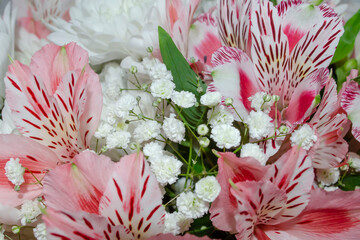 wedding bouquet made of chrysanthemum, Gypsophila and alstroemeria