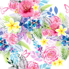 A seamless background of watercolor flowers. Floral print. Vector illustration